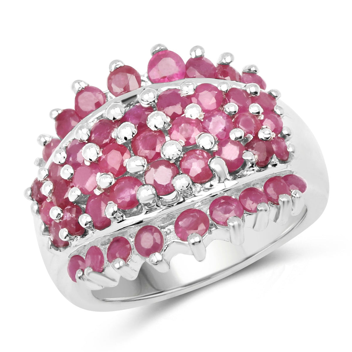 2.70 Carat Genuine Ruby Cluster Ring in Sterling Silver