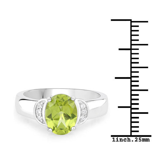Bague en argent sterling avec péridot véritable de 1,76 carat et zircon blanc