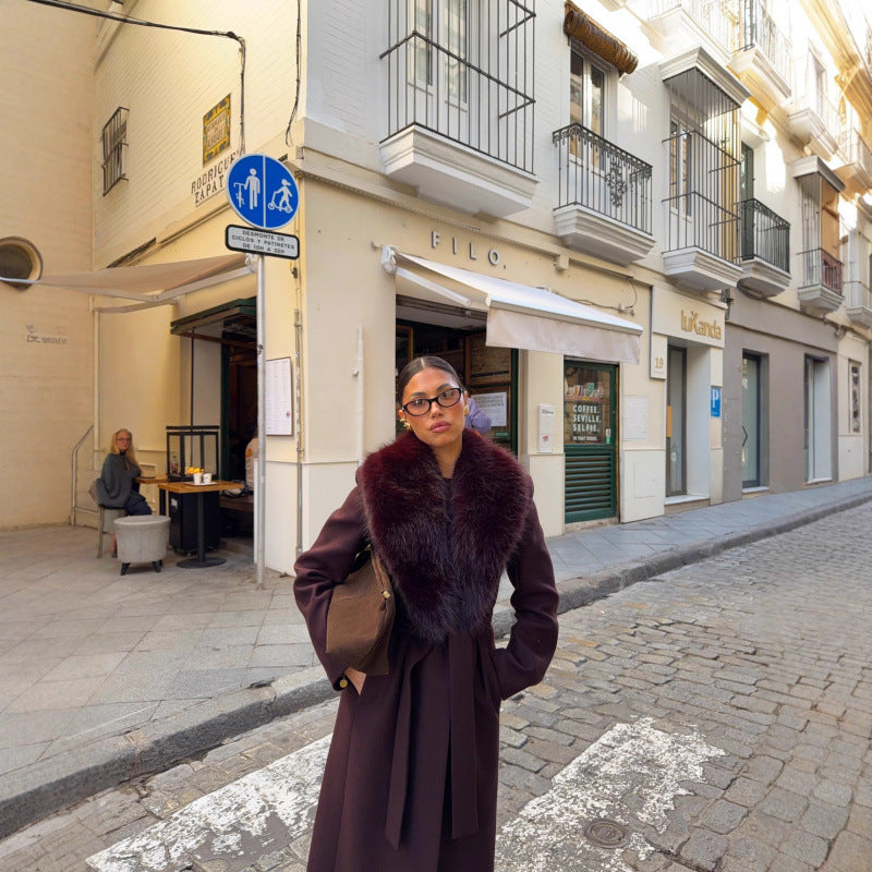 Manteau en Laine Chic pour Femmes avec Col en Fourrure Élégant