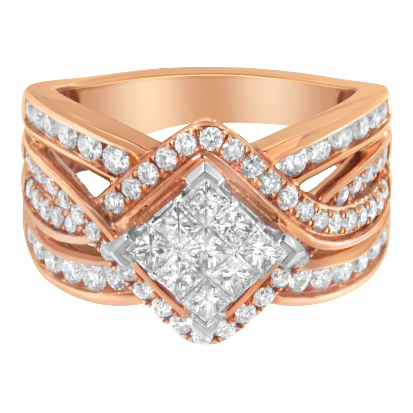 Bague Cocktail Bypass en Diamant et Or Bicolore 10KT