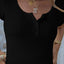 Ribbed Button Detail Round Neck Short Sleeve T-Shirt