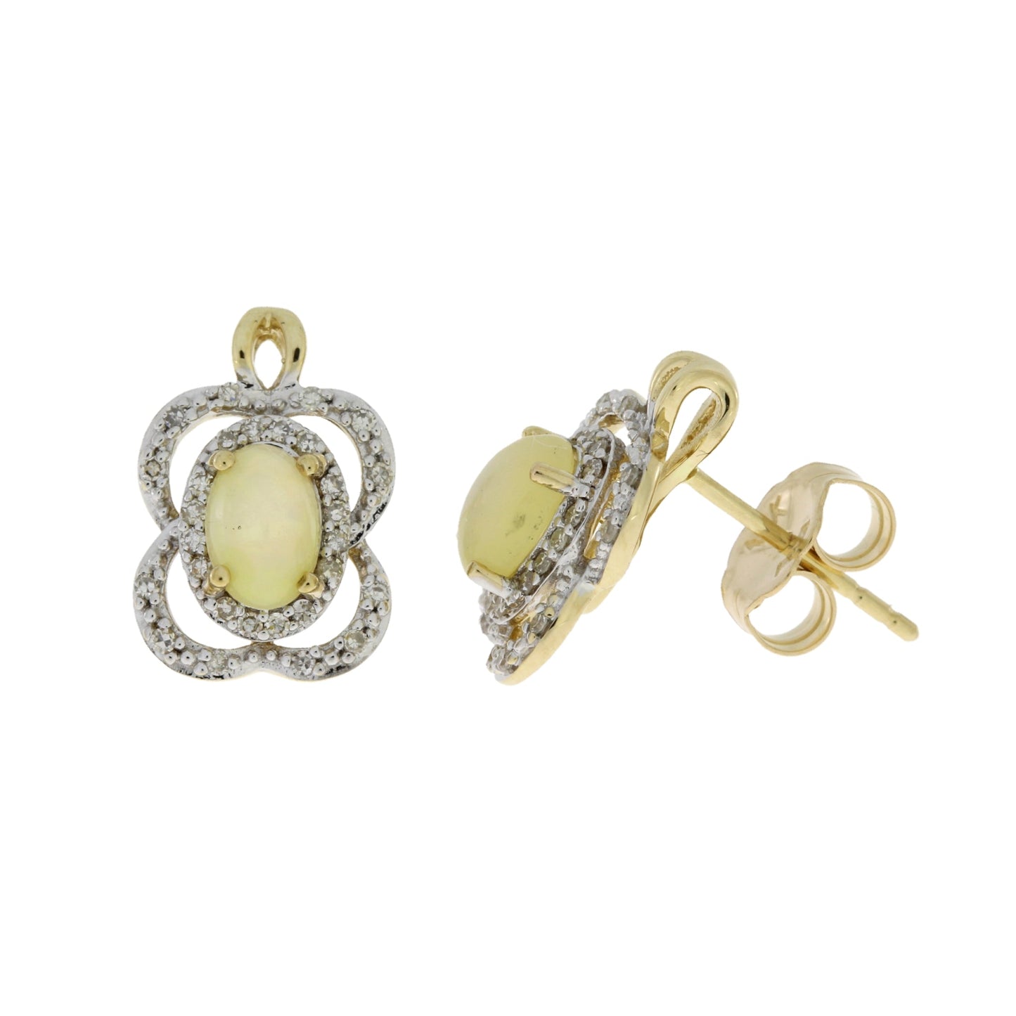 Pendientes de Diamante de Ópalo de .17ct en Oro Amarillo de 14KT