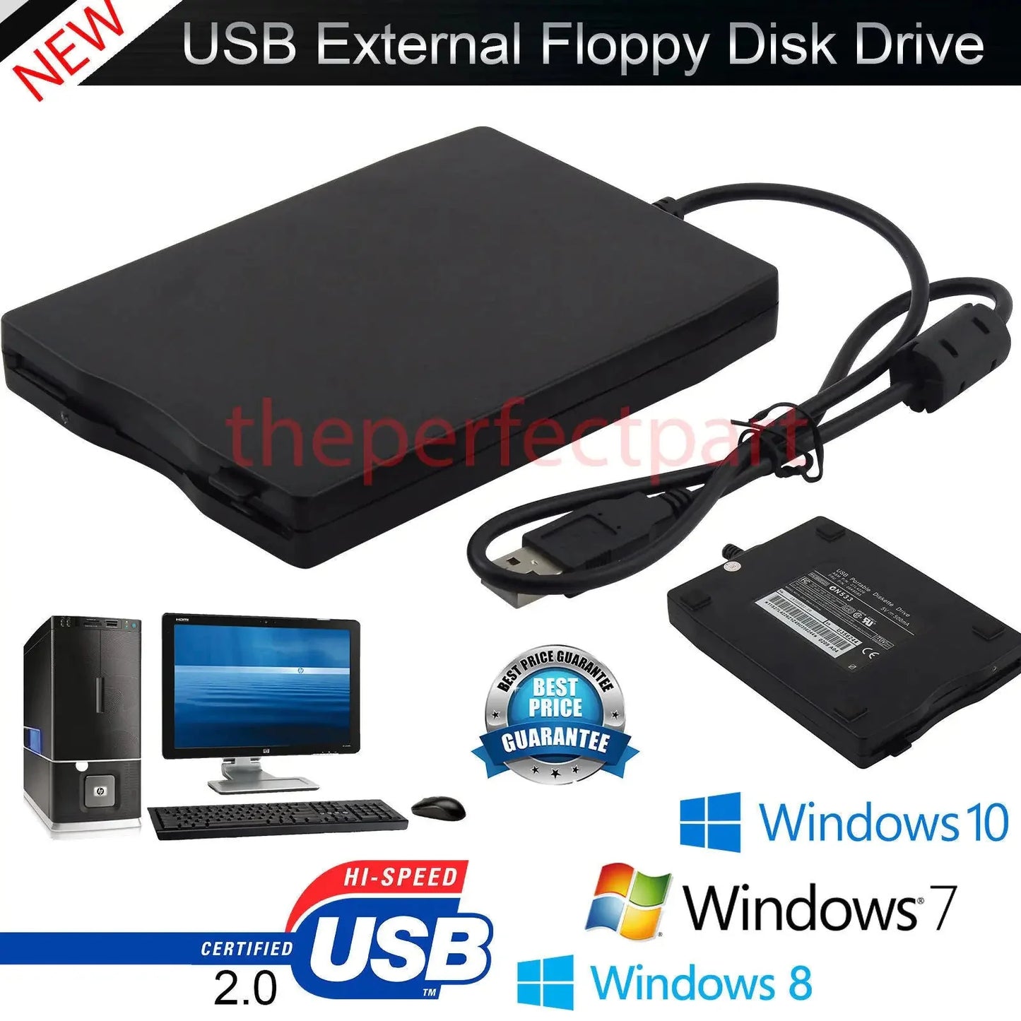 3.5” USB 2.0 External Floppy Disk Drive for Laptop & PC