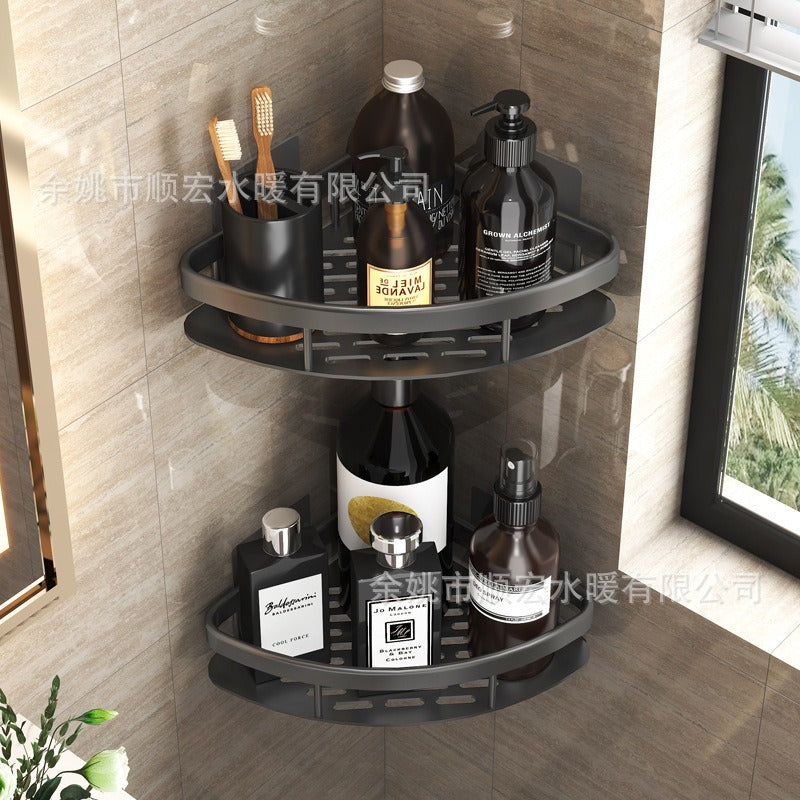 Minimalist bathroom black aluminum alloy triangular rectangular non perforated bathroom storage corner shelf - Korvel