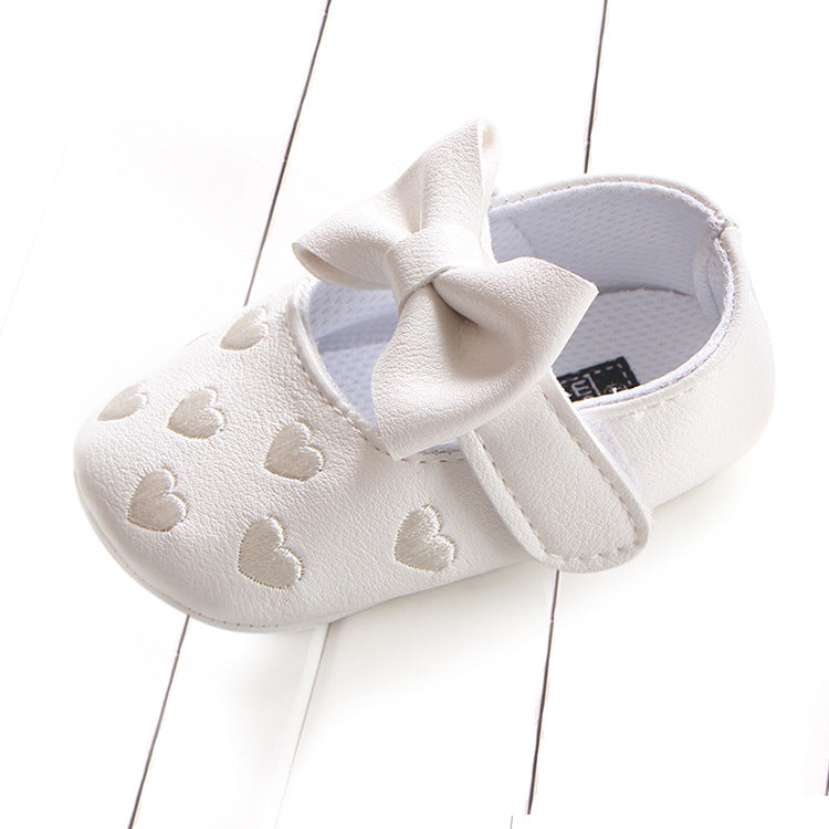 Multicolor Embroidered Peach Heart Bow Baby Shoes