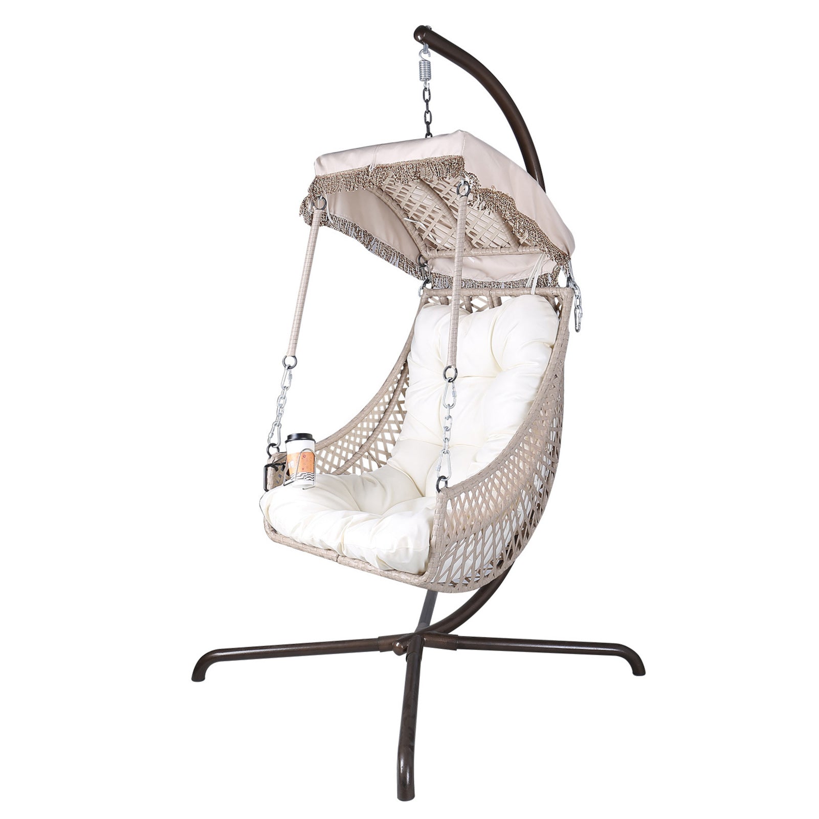 Swing Egg Chair with Stand Indoor Outdoor Wicker Rattan Frame 350lbs Capacity Hammock Chair for Patio Bedroom with Sunshade Clot - Korvel