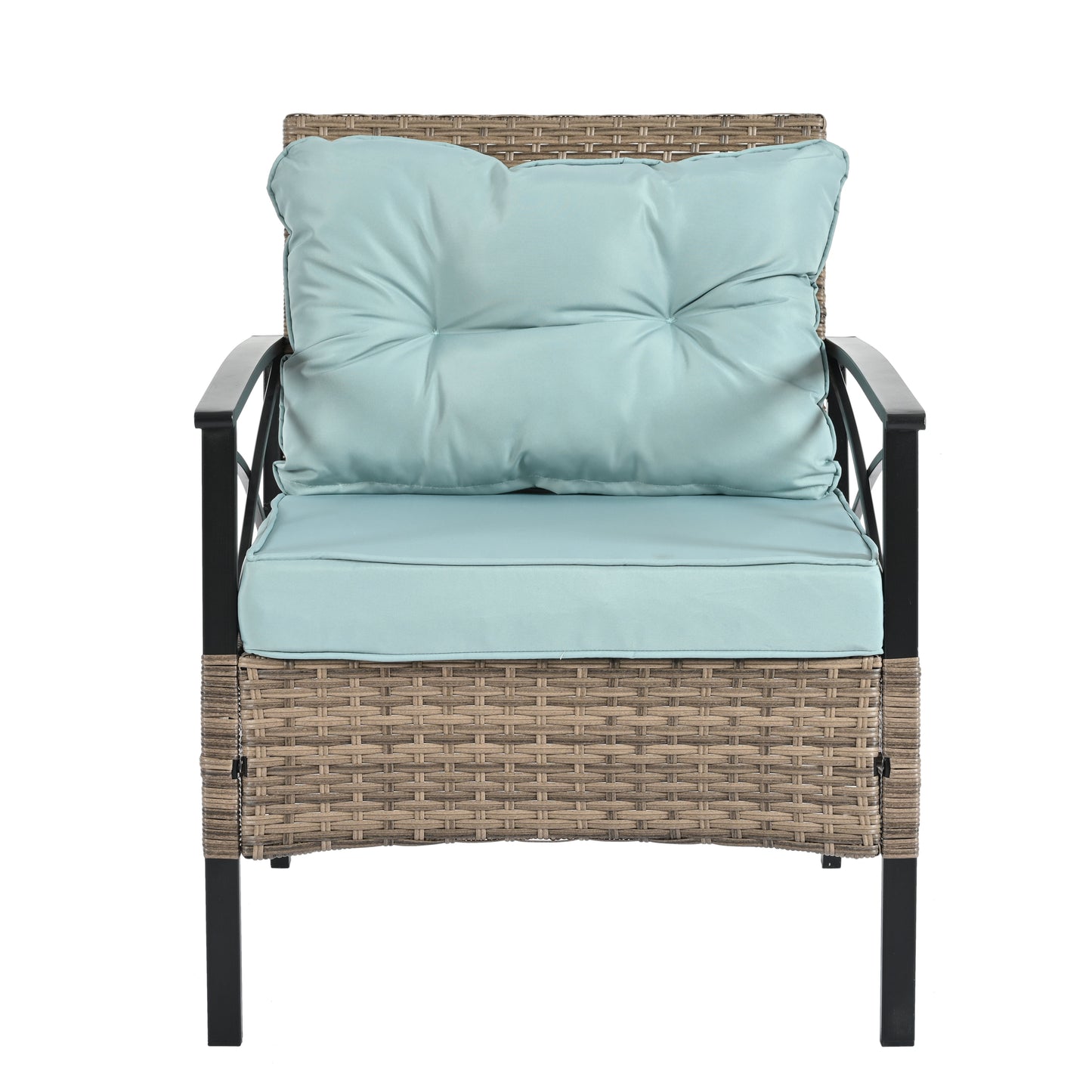 Conjunto de Muebles de Wicker para Exterior Premium con Mesa de Metal Negra