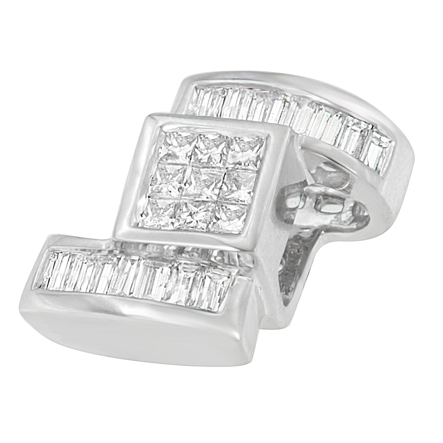 14K White Gold Diamond Zig Zag Pendant Necklace