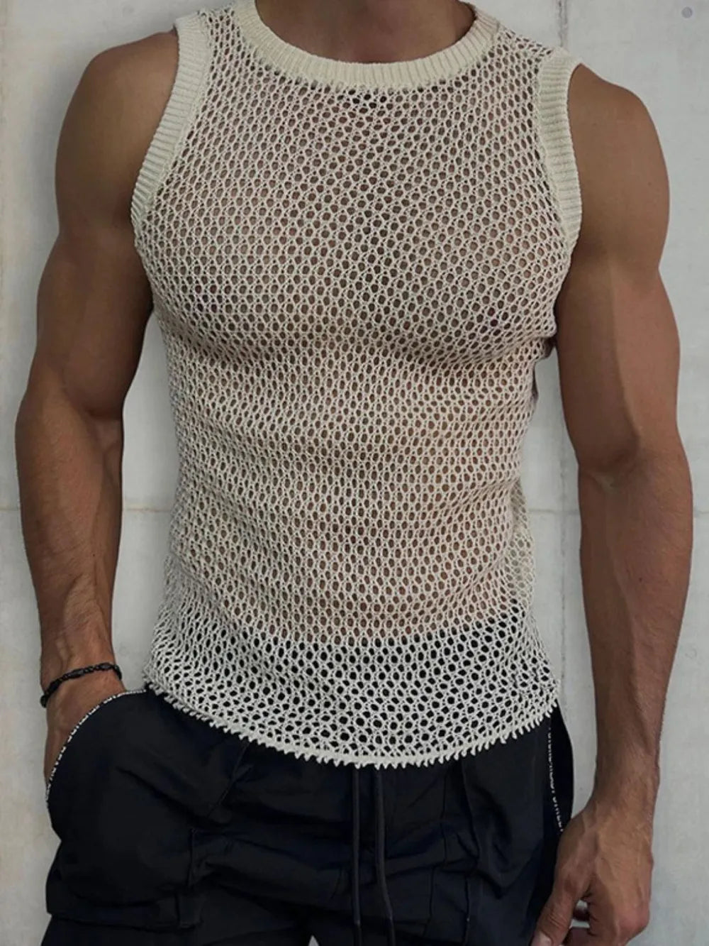 Débardeur en tricot sans manches à col rond pour homme