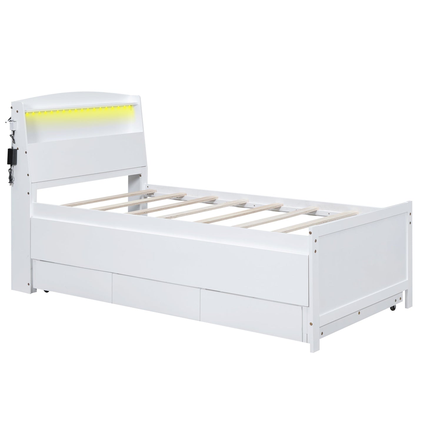 Cama Plataforma Elegante de Tamaño Twin con Almacenamiento y Cabecera LED