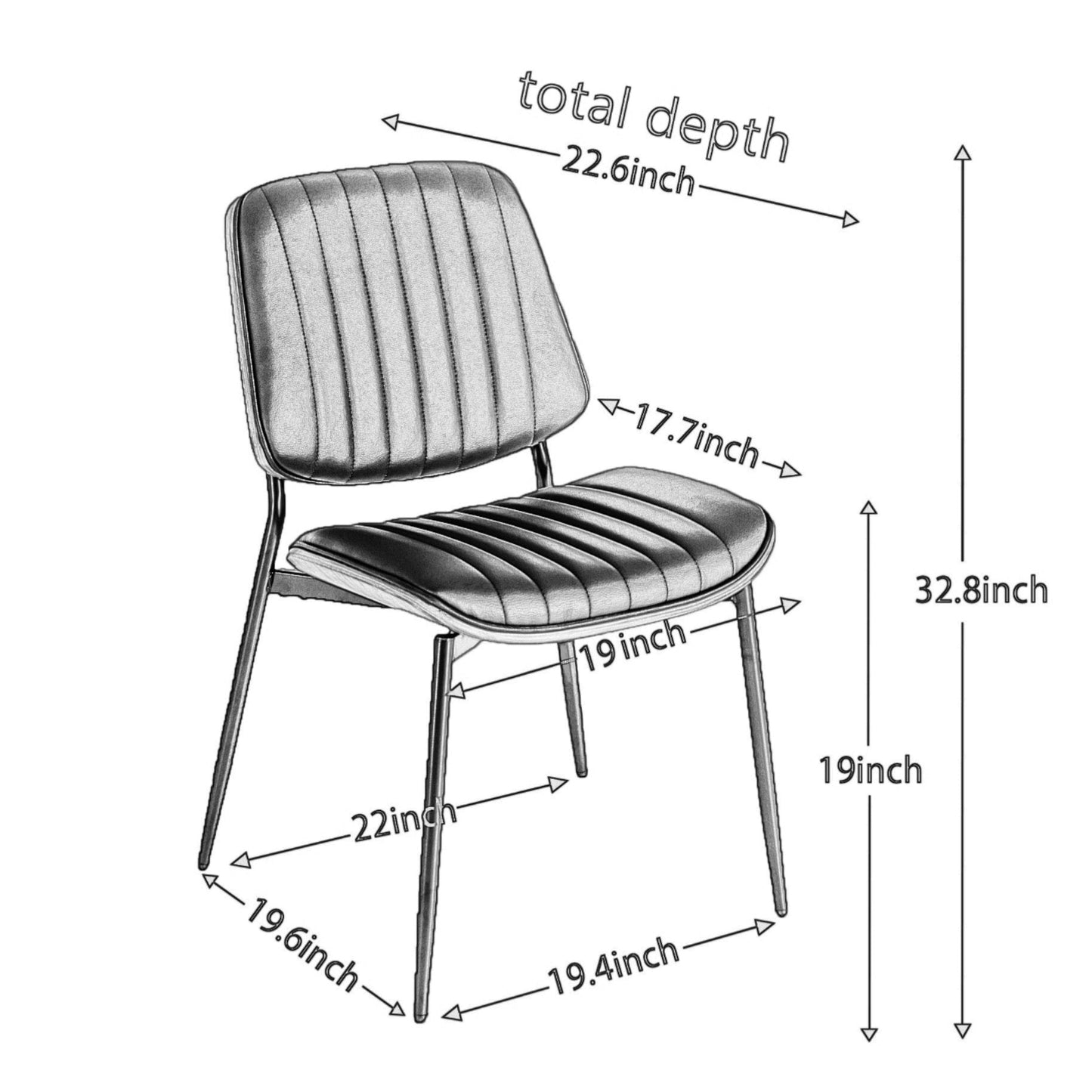 2-piece retro linen chair set with curved wooden backrest, cushioned seat, adjustable metal legs, (Beige PU) - Korvel