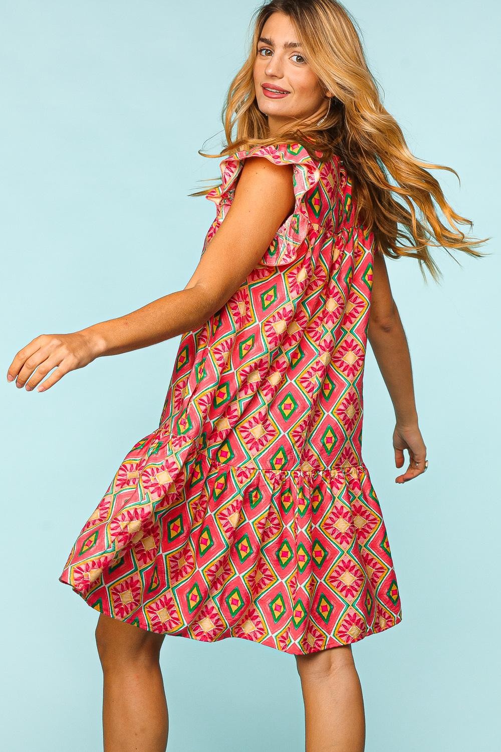 Chic Full Size Ruffled Printed Dress with Pockets