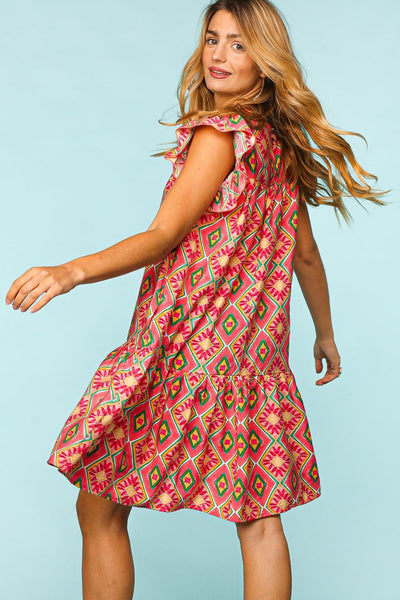 Chic Full Size Ruffled Printed Dress with Pockets