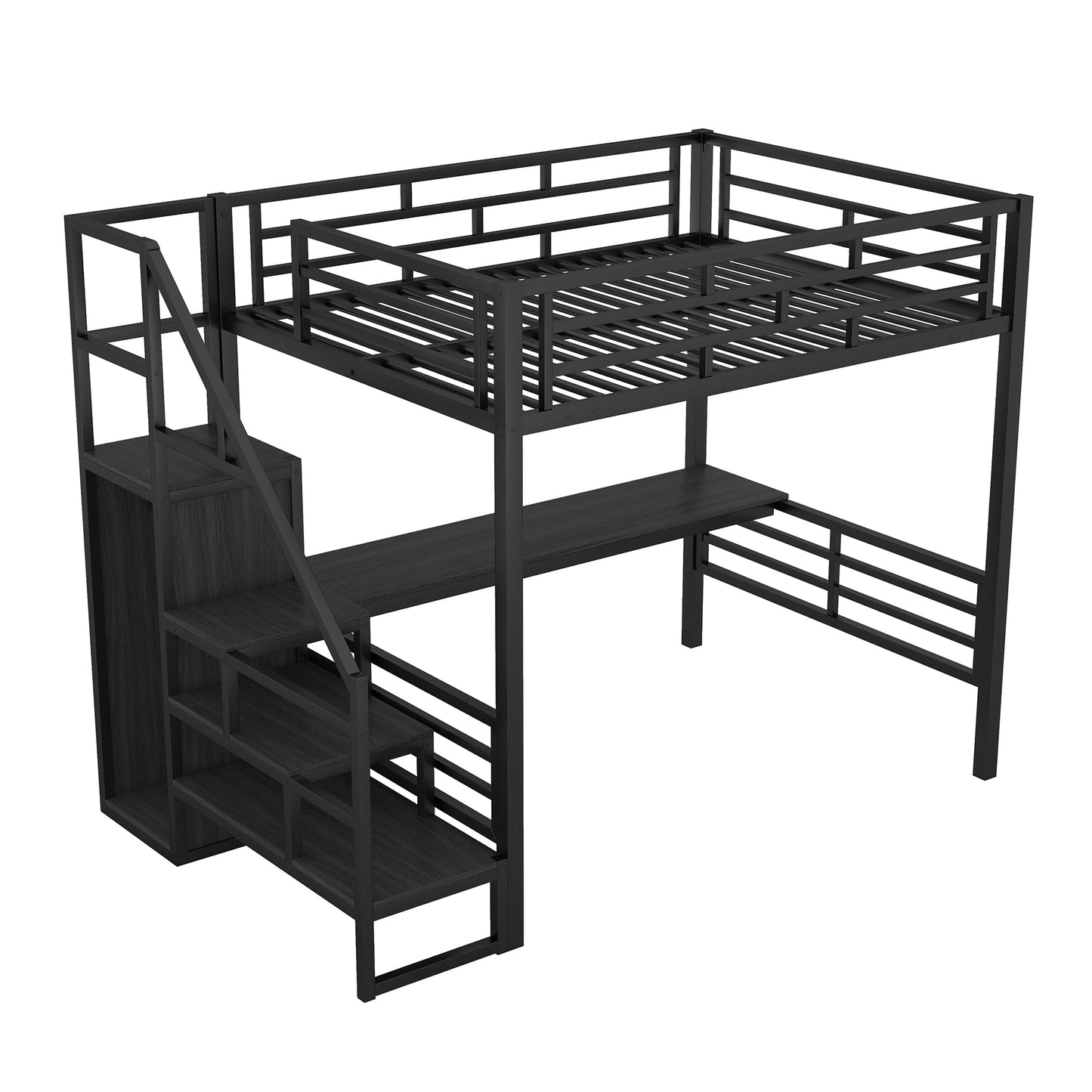 Cama loft de metal de tamaño completo con escritorio y opciones de almacenamiento