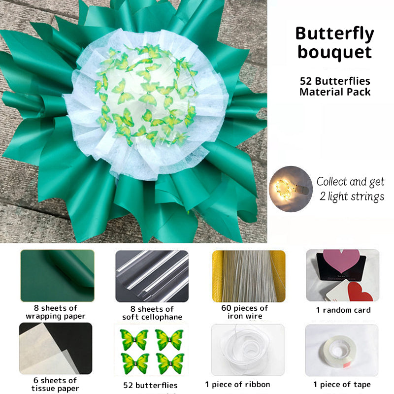 New DIY Butterfly Bouquets Handmade Butterfly Flower Material Package Bouquet with Light String Wedding Decor Gift for Girlfrien - Korvel