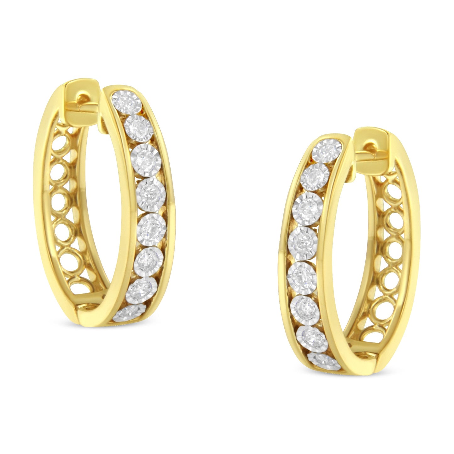 Pendientes de aro de diamantes de oro amarillo y blanco de 10KT