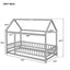 Twin Size Floor Wooden Bed with House Roof Frame, Fence Guardrails,Grey - Korvel