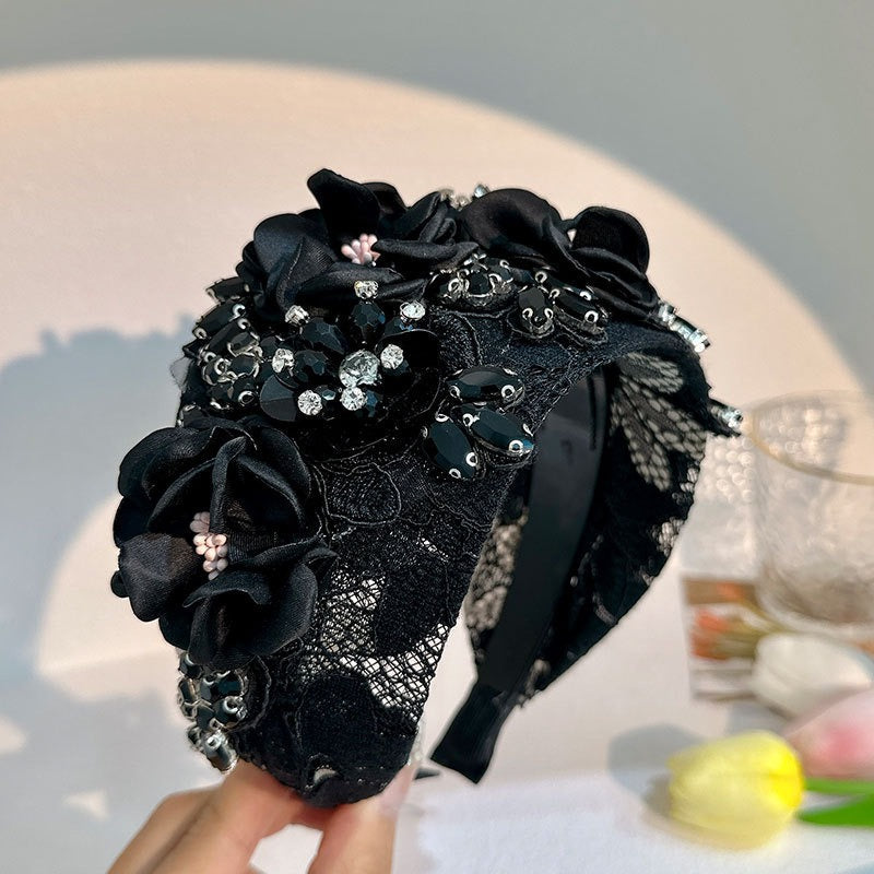 Bandeau en Fleurs en Tissu Fait Main et Diamant d'Eau Élégant