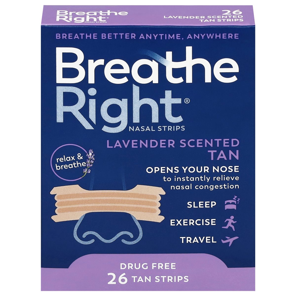Tiras Nasales Aromatizadas con Lavanda Breathe Right® - Tan