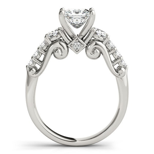 Bague de fiançailles en diamant à 3 pierres en or blanc 14 carats au design antique