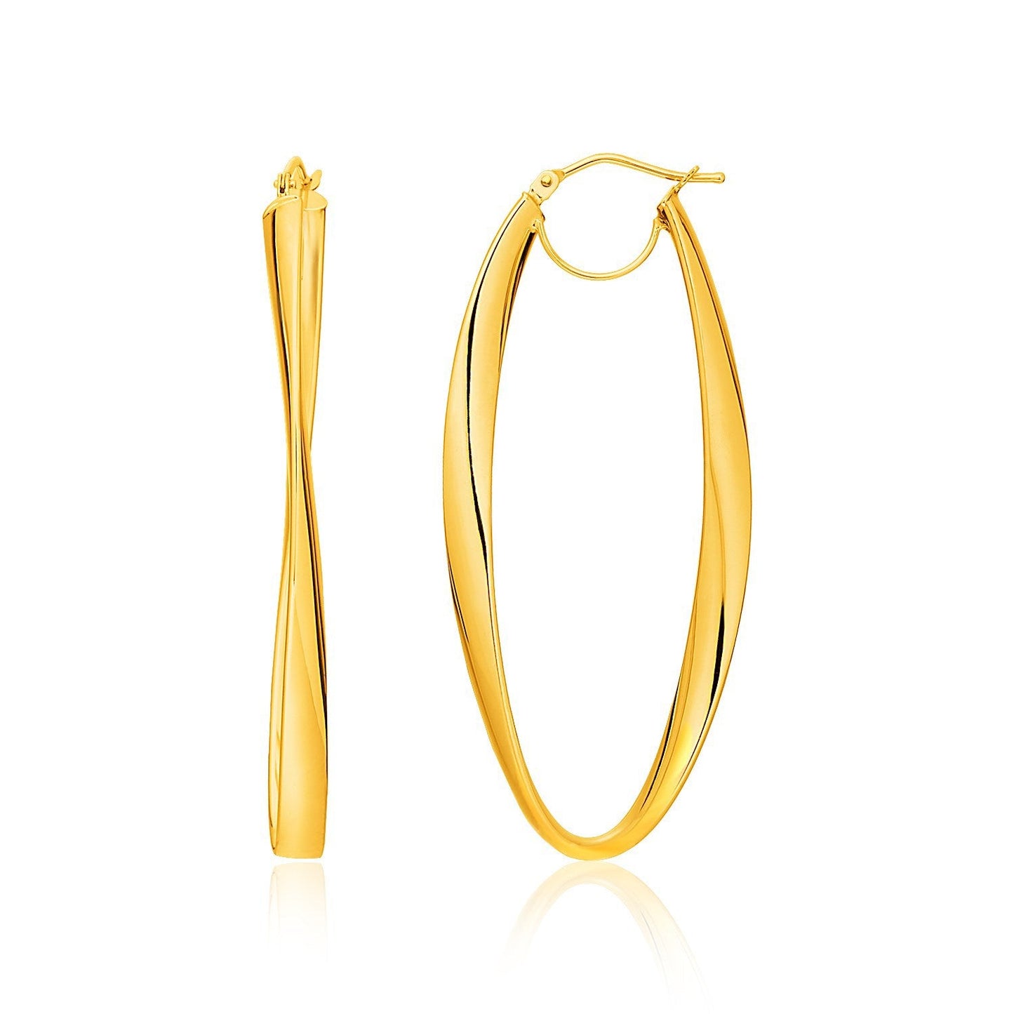 14k Yellow Gold Twist Motif Oval Hoop Earrings