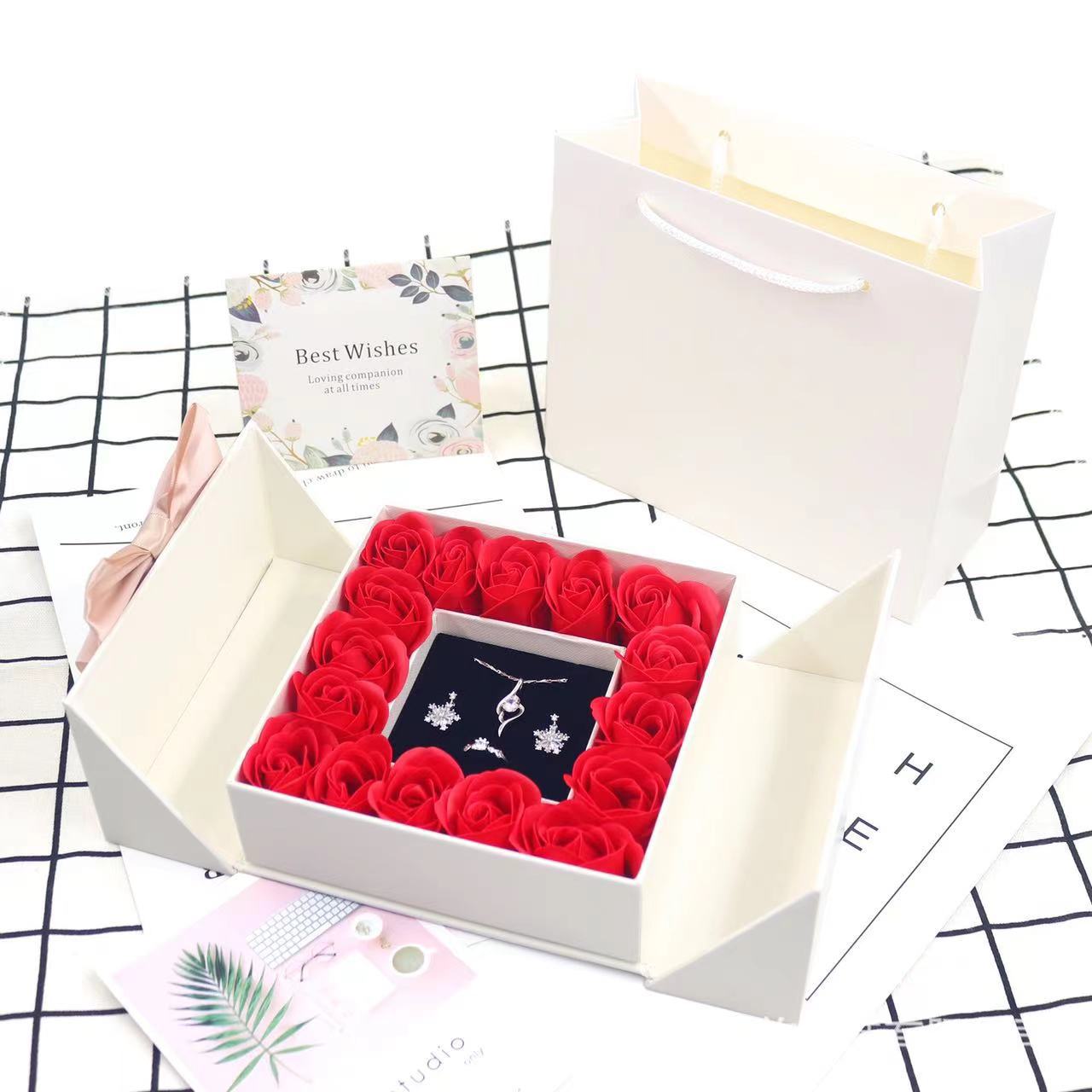 Double door 16 roses eternal flower gift box holiday necklace ring bracelet Valentine's Day jewelry packaging box - Korvel