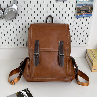 Sac à dos de voyage extérieur rétro en cuir authentique