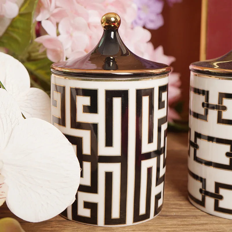 Gold Plated Stripe Ceramic Storage Jar Home Scented Candle Bottle Wedding Candy Gift Jar Cosmetic Jewelry Storage Bottle Decor - Korvel