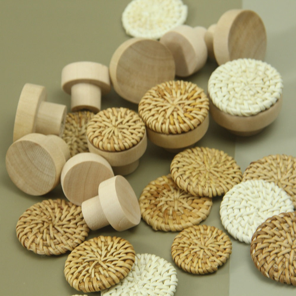Mango Woven Mango Circular Wooden Handle para Gabinetes