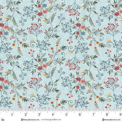 Pale Blue Tender Vines Cotton Fabric - 44"/45" Per Yard