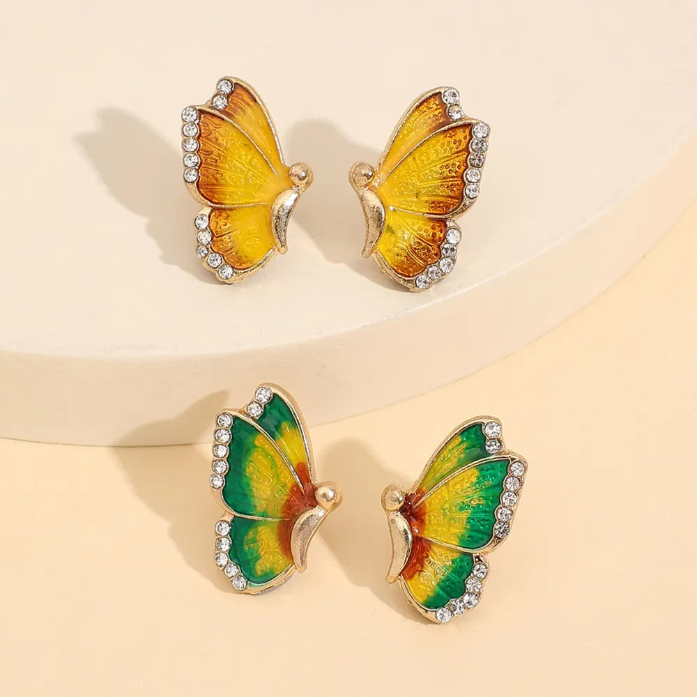 Elegant 2-Piece Rhinestone Butterfly Stud Earrings