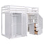 Elegant Twin Size Loft Bed with Wardrobe and Desk in White