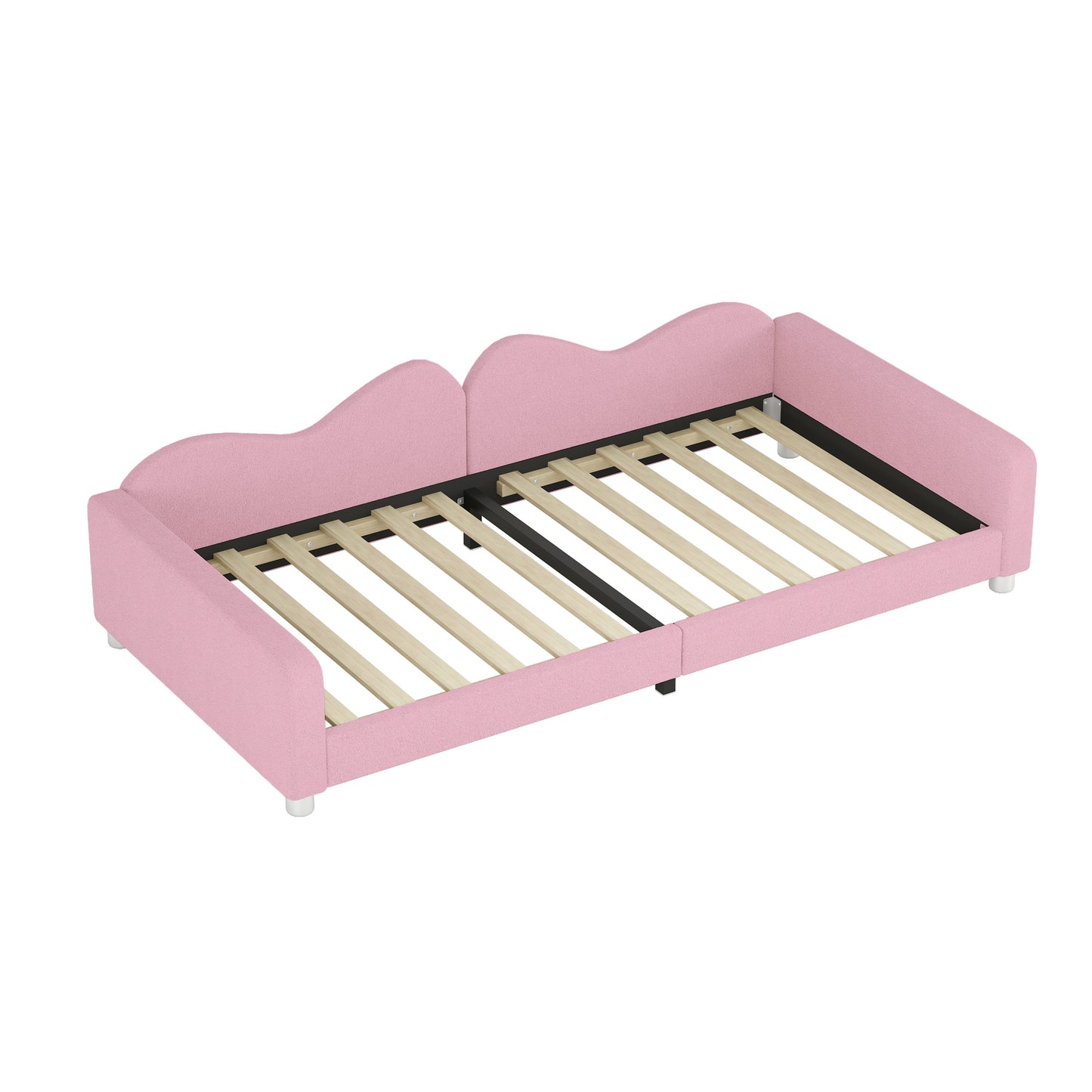Twin size Upholstered Daybed, Sherpa Fabric Sofabed with Cloud-Shaped Backrest, No Box-spring Needed, Pink - Korvel