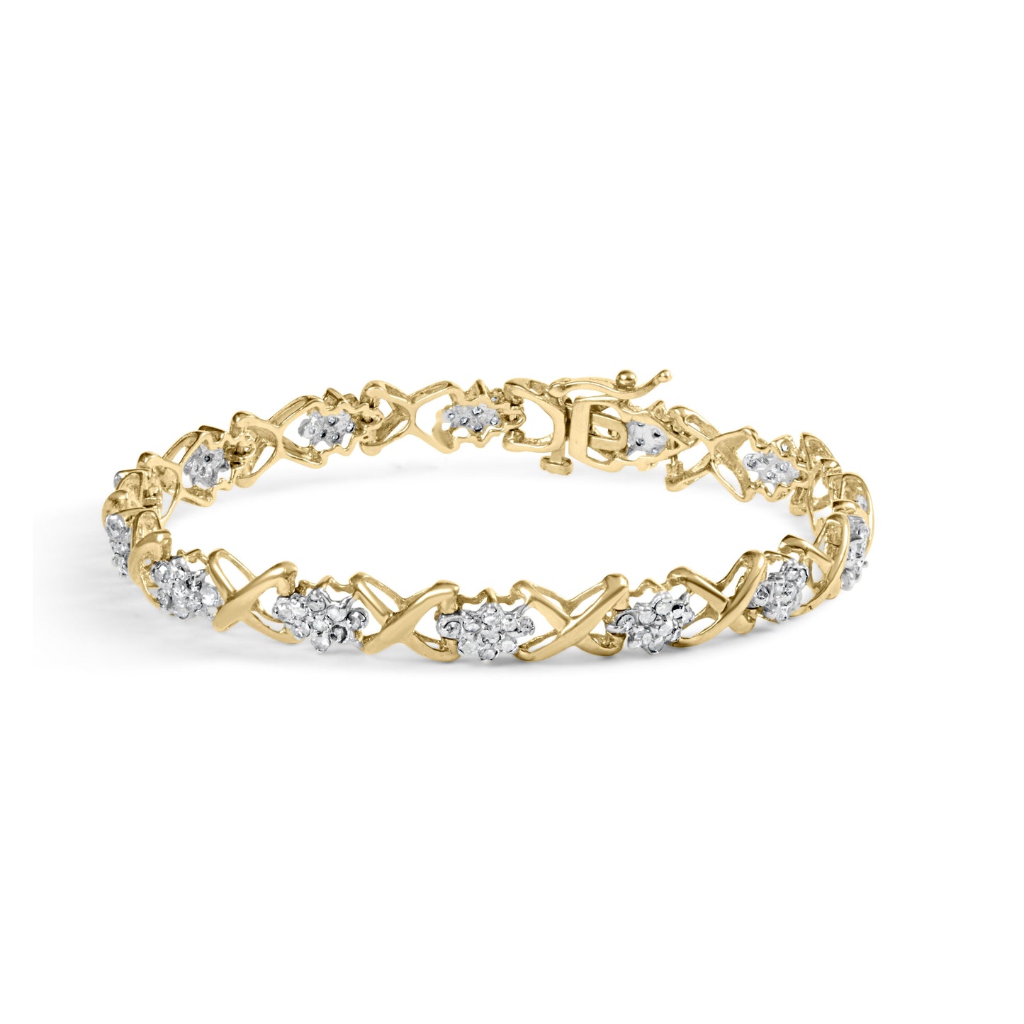 Pulsera de Clúster de Diamantes y Enlace X de Oro Amarillo de 10k - 2.00 Cttw