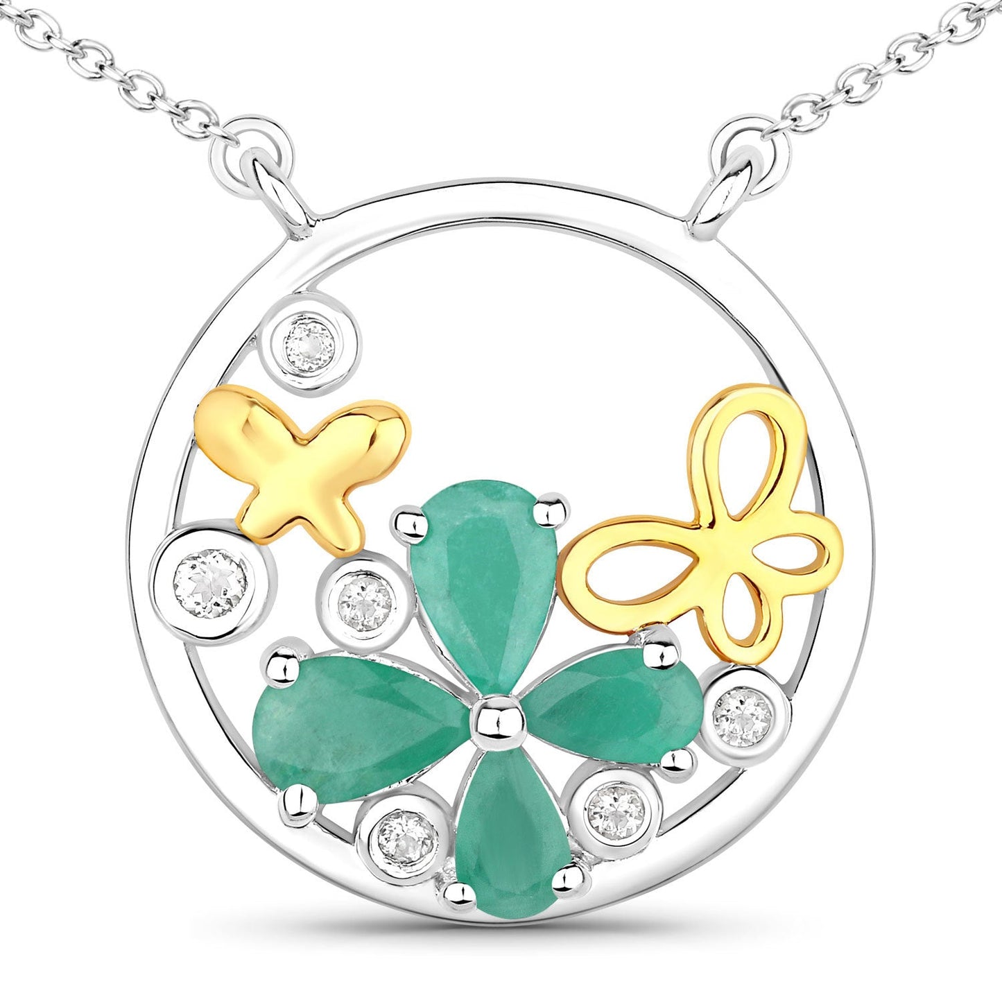 1.35 Carat Genuine Emerald & White Topaz Sterling Silver Pendant