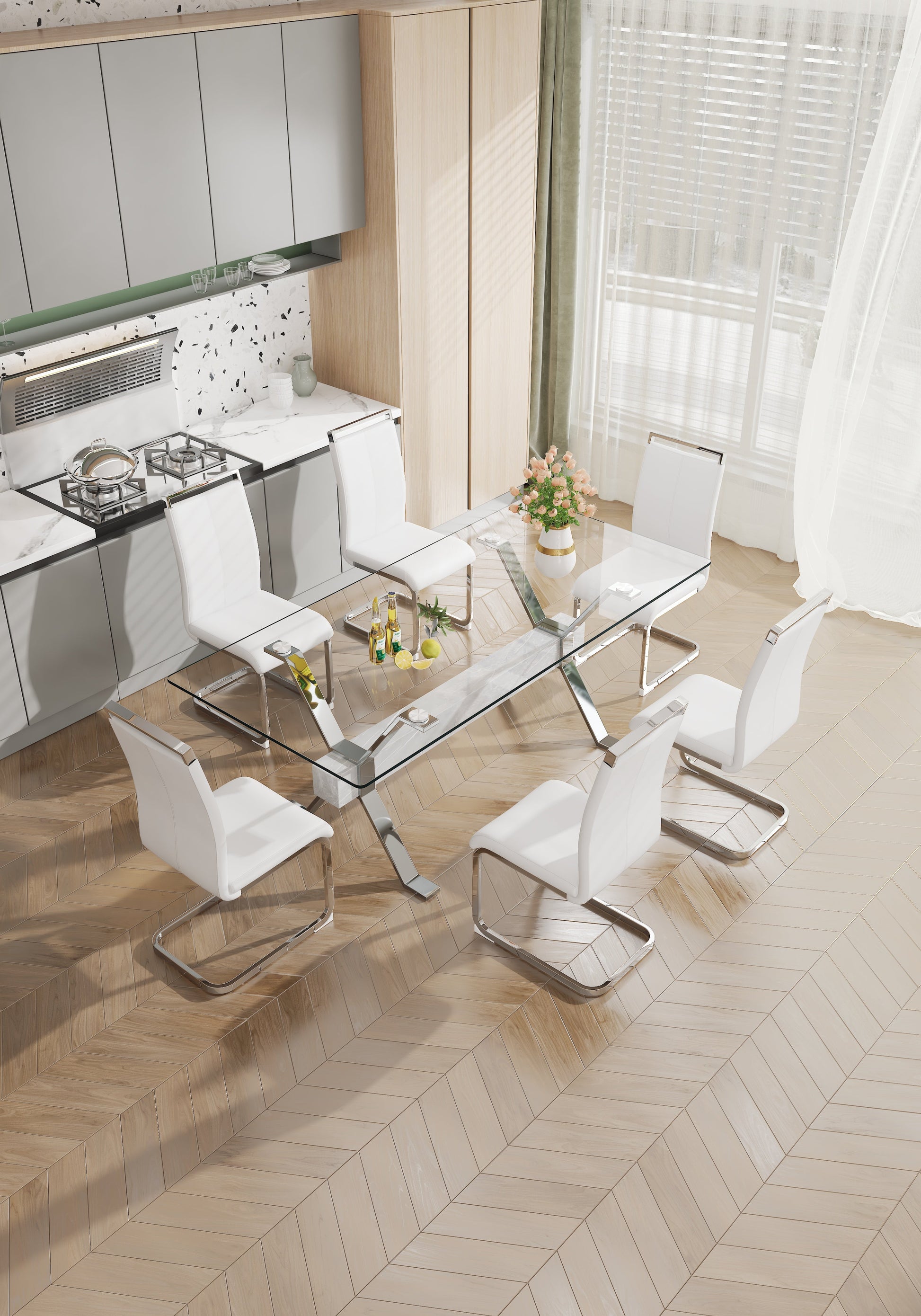 Dining table Modern tempered glass dining table 79 ''x39''x30 '' 1105 - Korvel
