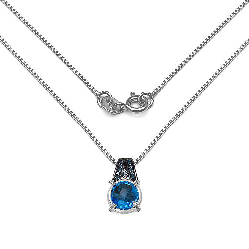 Pendentif en Topaze Bleue Suisse et Diamants de 4,94 Carats en Argent Sterling