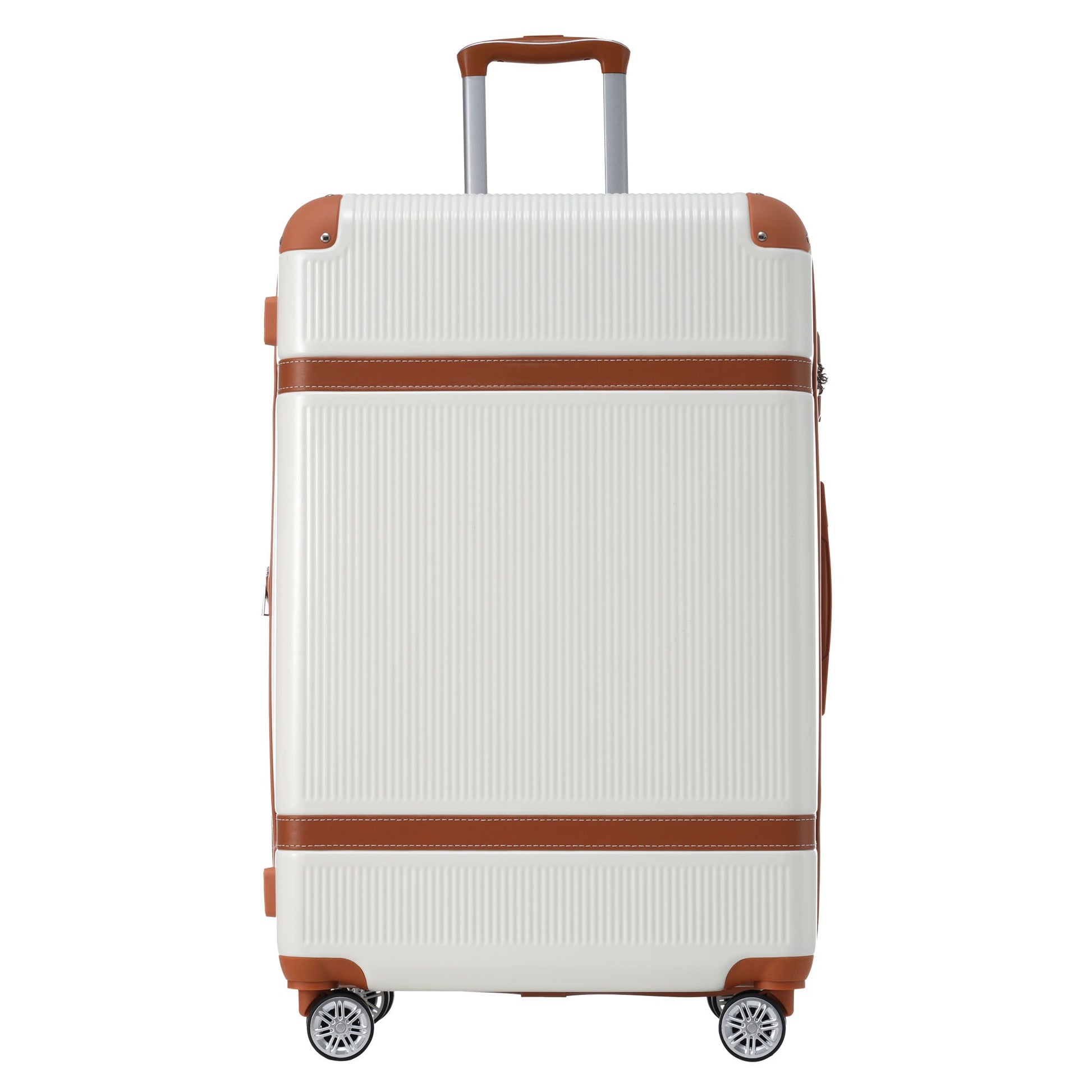 Hardshell Luggage Sets 3 Piece double spinner 8 wheels Suitcase with TSA Lock Lightweight 20''24''28'' White + ABS - Korvel