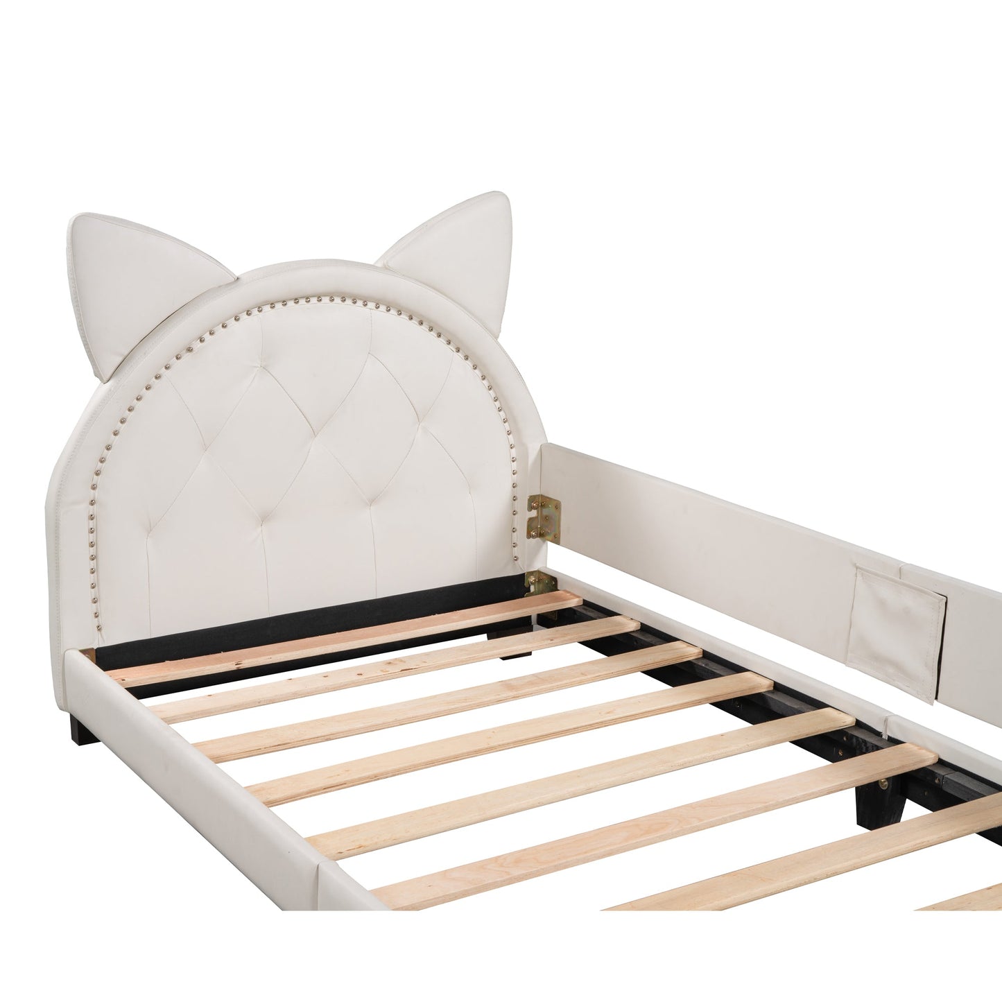 Twin Size Upholstered Daybed with Carton Ears Shaped Headboard  White - Korvel
