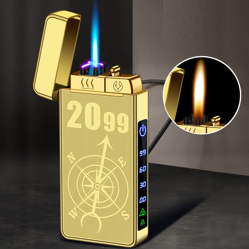Gas electric triple fire metal windproof inflatable charging lighter personalized and creative trendy gift for boyfriend - Korvel