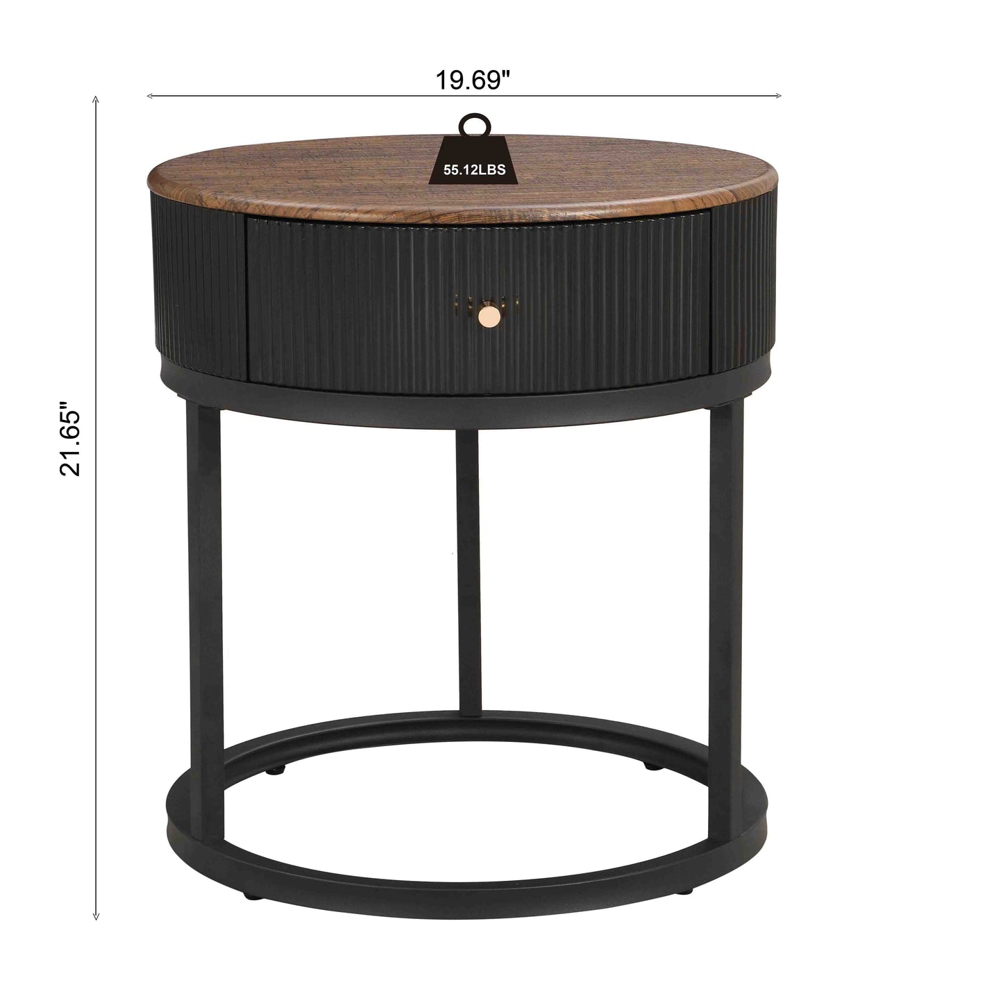 Round Nightstand with Drawer, 19.68 Inch Wood End Table with Storage, Small Table or Living Room, Bedroom and Small Spaces - Korvel