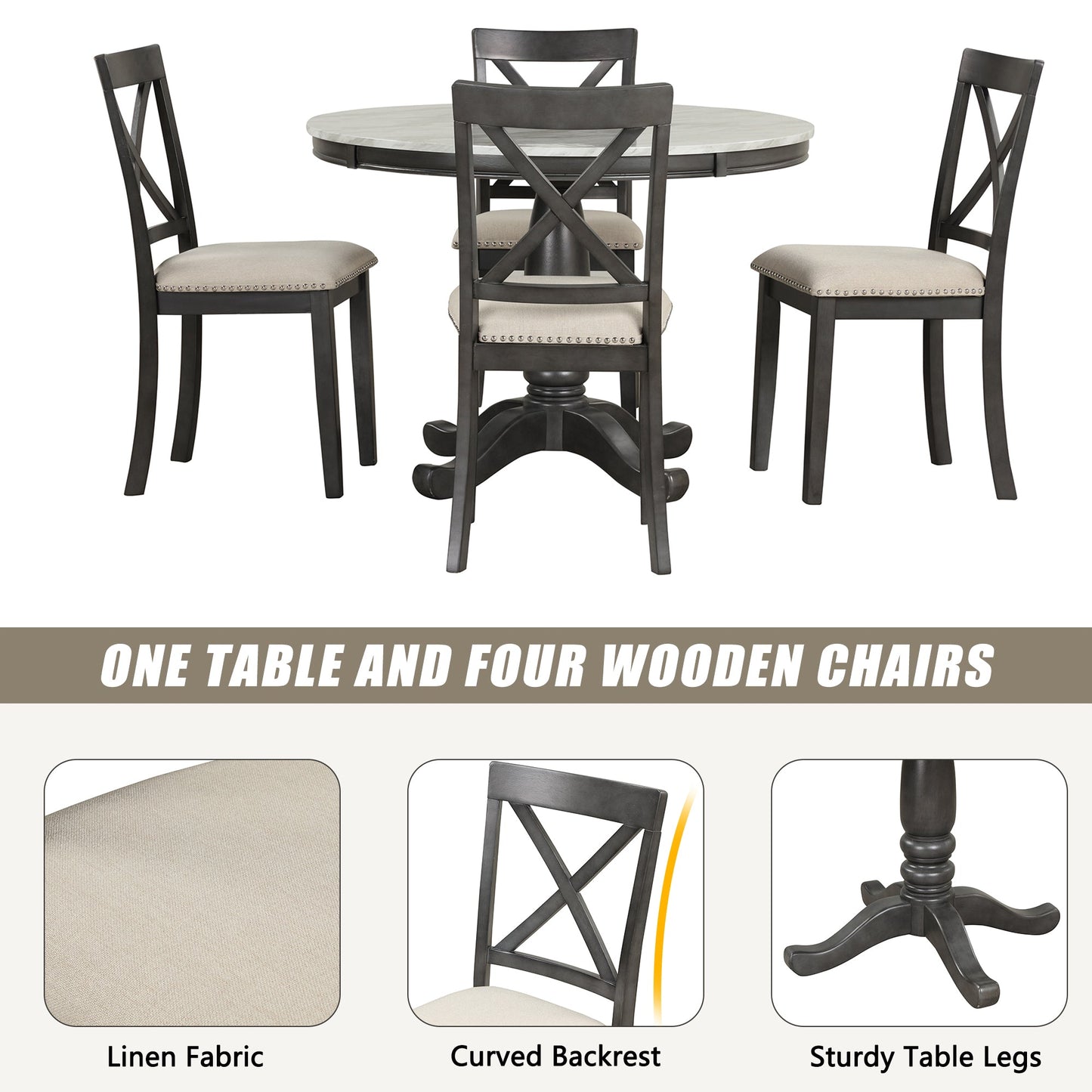 Orisfur 5 Pieces Dining Table and Chairs Set for 4 Persons Kitchen Room Solid Wood Table with 4 Chairs - Korvel