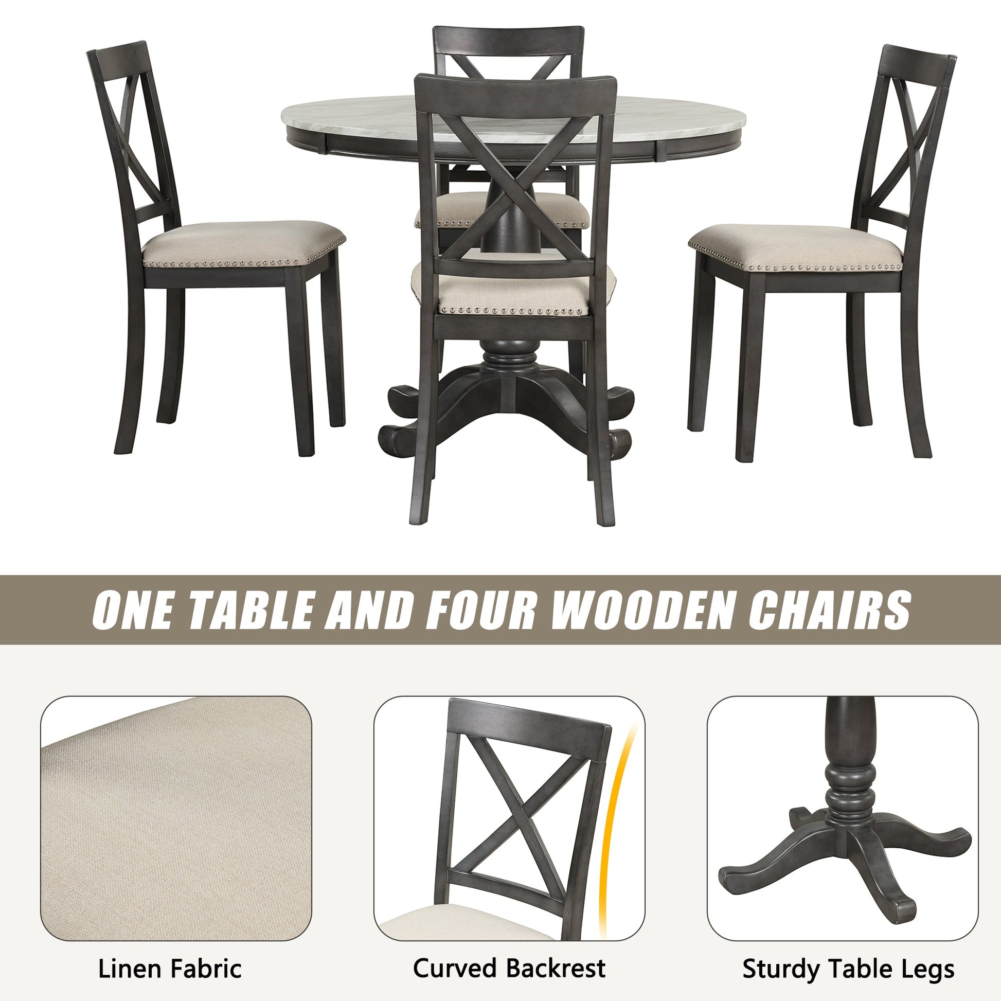 Orisfur 5 Pieces Dining Table and Chairs Set for 4 Persons Kitchen Room Solid Wood Table with 4 Chairs - Korvel