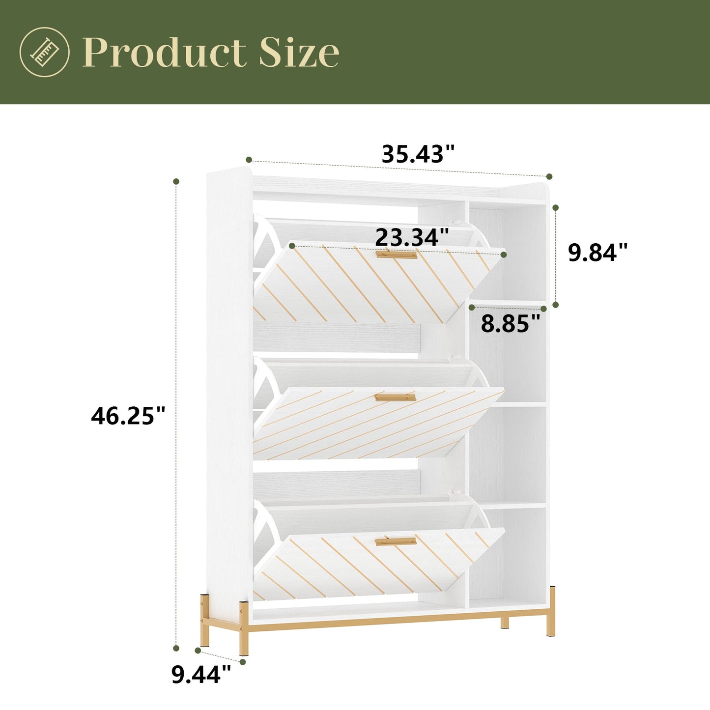 Shoe Cabinet with 3 Flip Drawers & Open Shelves, Modern Entryway Shoe Storage Cabinet Slim, Narrow Hidden Shoe Rack for Heels - Korvel