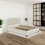 Queen Upholstered Platform Bed with Twin Size Trundle and Two Drawers  Beige - Korvel