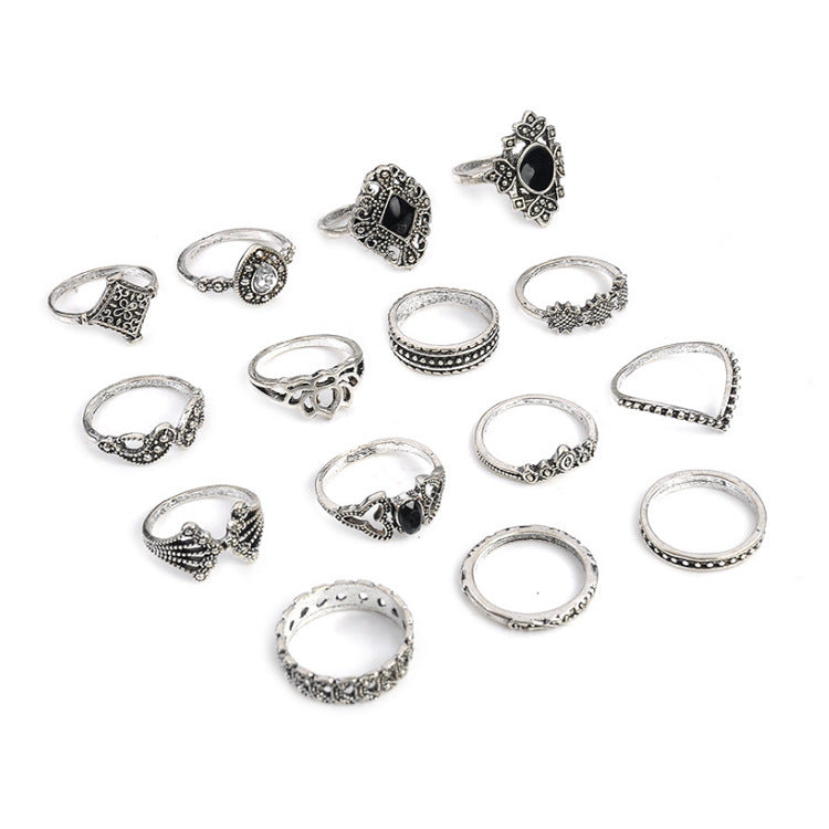 15 Piece Alloy Vintage Ring Set - Korvel