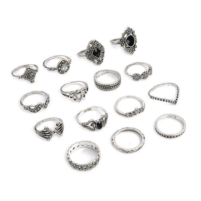 15 Piece Alloy Vintage Ring Set - Korvel