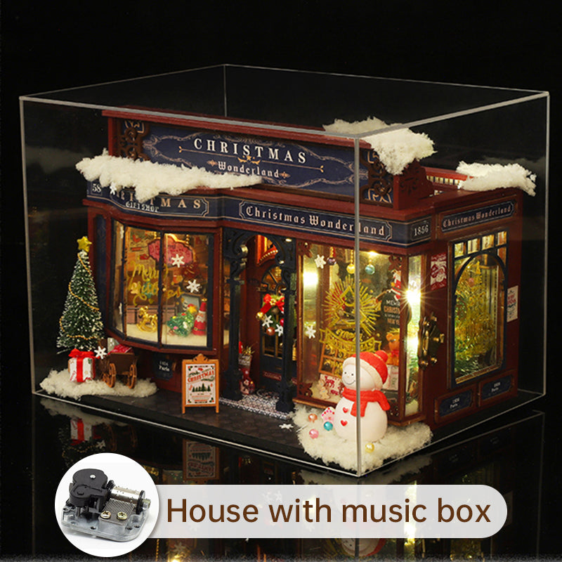 Maisons de poupées en bois DIY Joyeux Noël Wonderland avec lumière LED