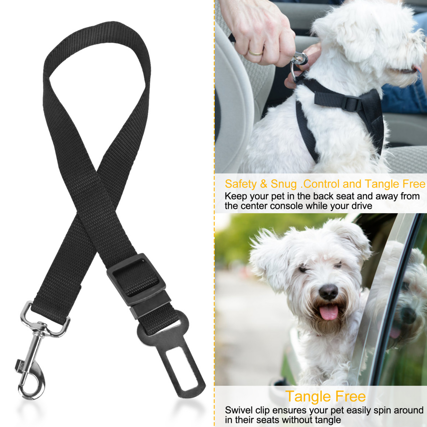Ceinture de sécurité pour chien GBruno sans les mains - Pack de 2