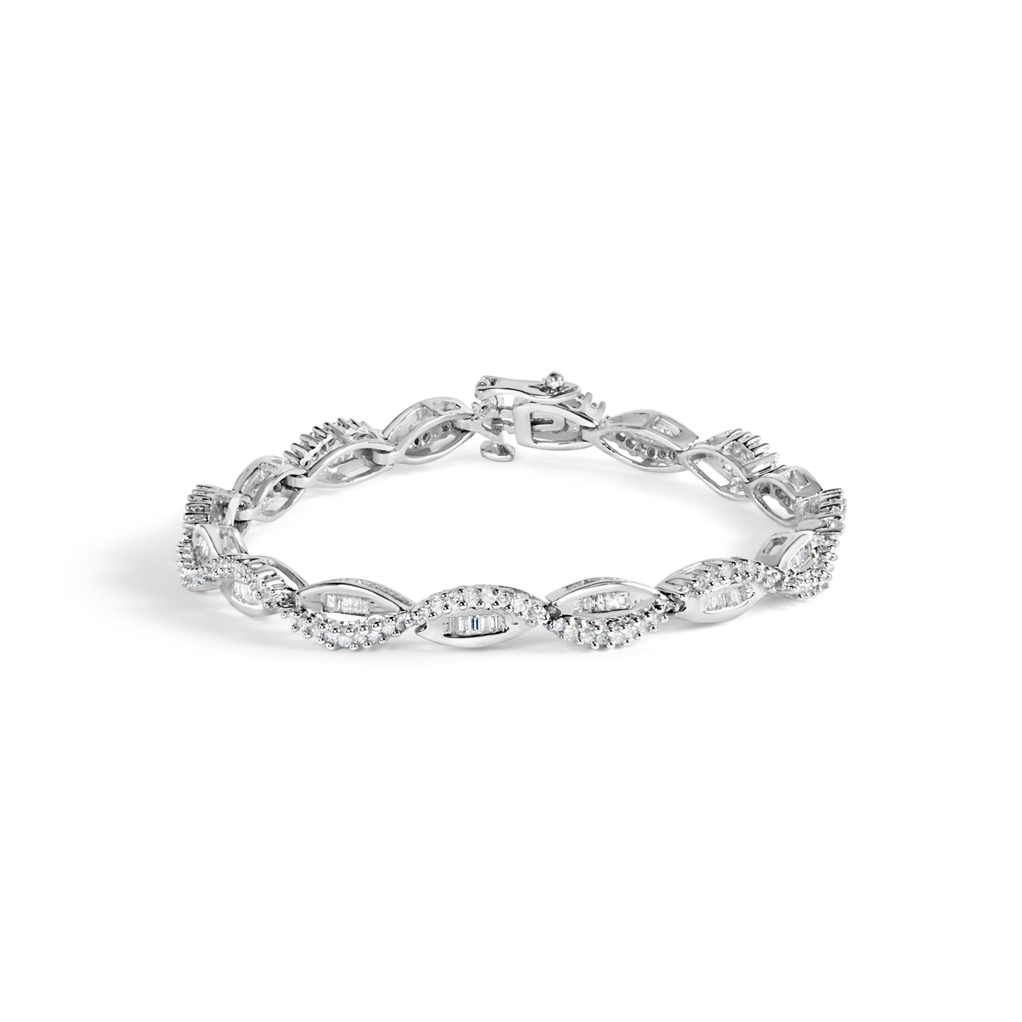14K White Gold Diamond Swirl & Pear Shape Link Bracelet - 2.00 Cttw